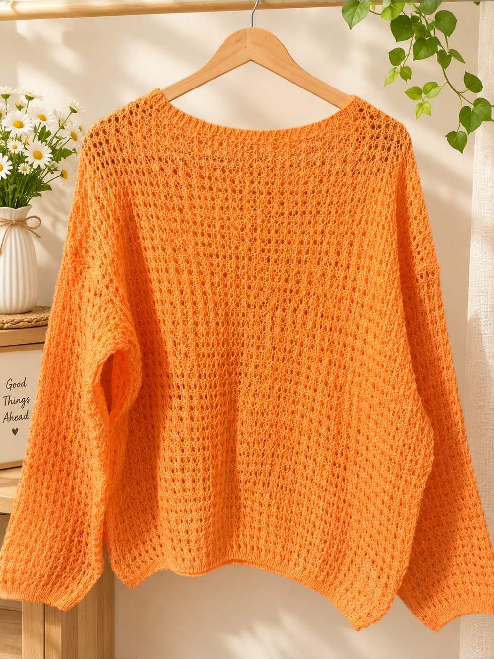 Orange Women's Open Knit Sweater